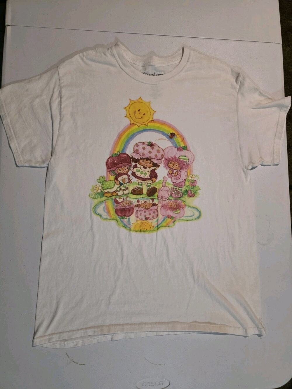 Strawberry Shortcake Womens Graphic Shirt Retro Cartoon White Cute Tee One-Size